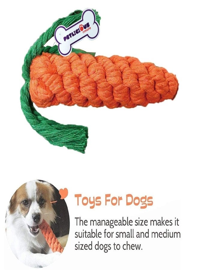PETLICIOUS & MORE مجموعة من 6 قطع من ألعاب بيتليشوس آند مور: كرة تنس على شكل جزرة مصنوعة من القطن، عضاضة بعقدتين، دمبل، وحبل. - Image 2